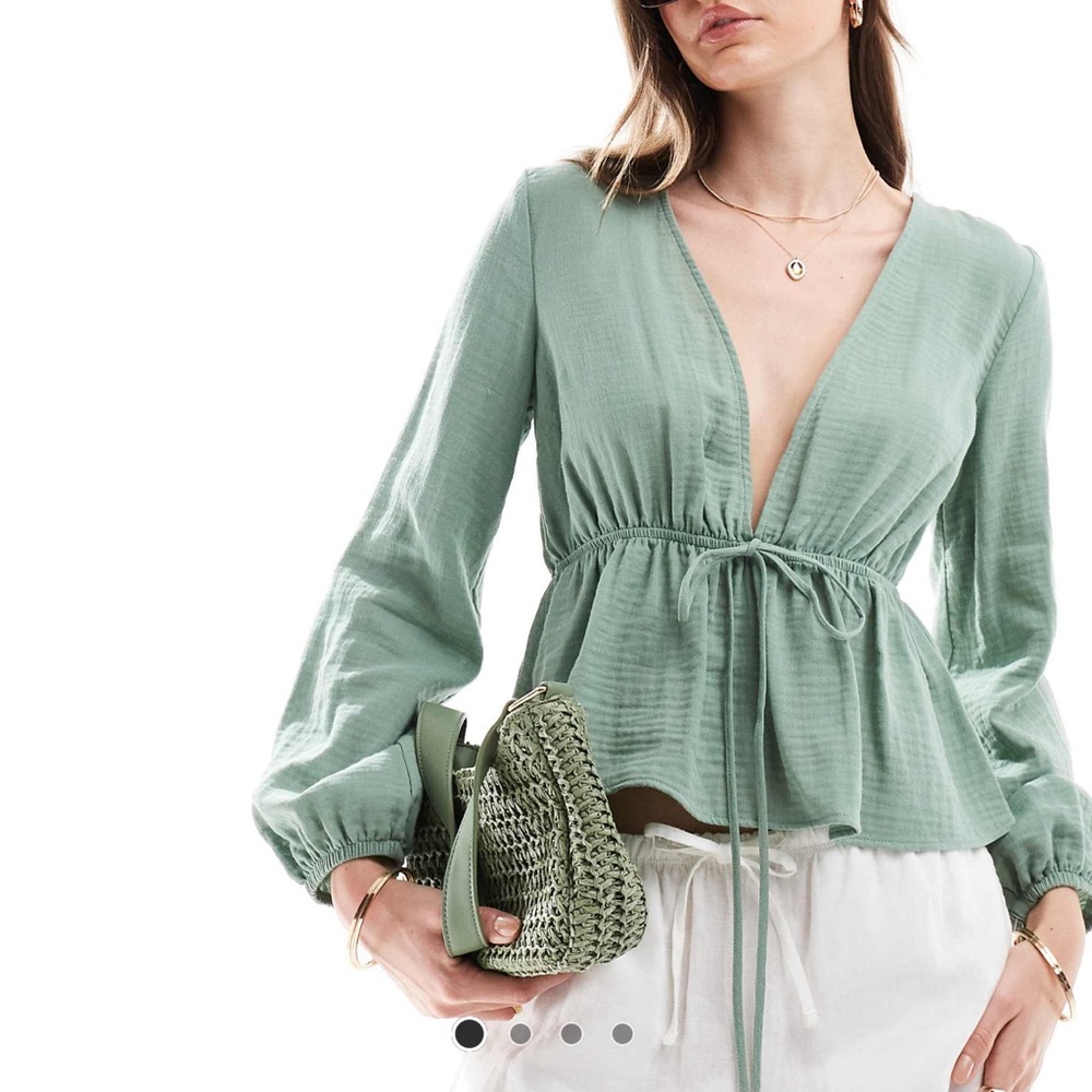 ASOS Sage Green V-Neck Blouse